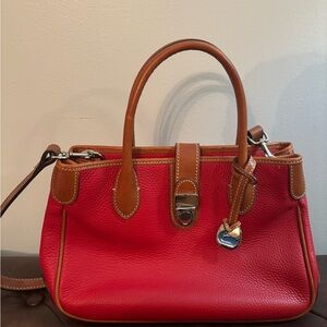Dooney & Bourke Red Satchel with Brown Trim